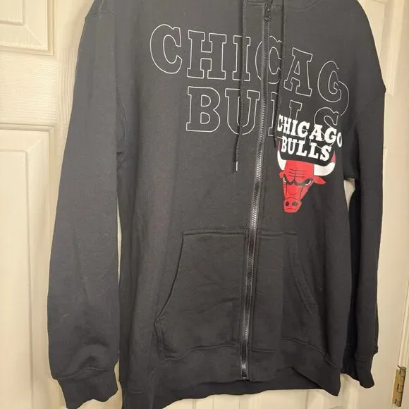 Chicago Bulls Hoodie Women’s Full-Zip Soft Fleece Long-Sleeve Black Large - Picture 3 of 8